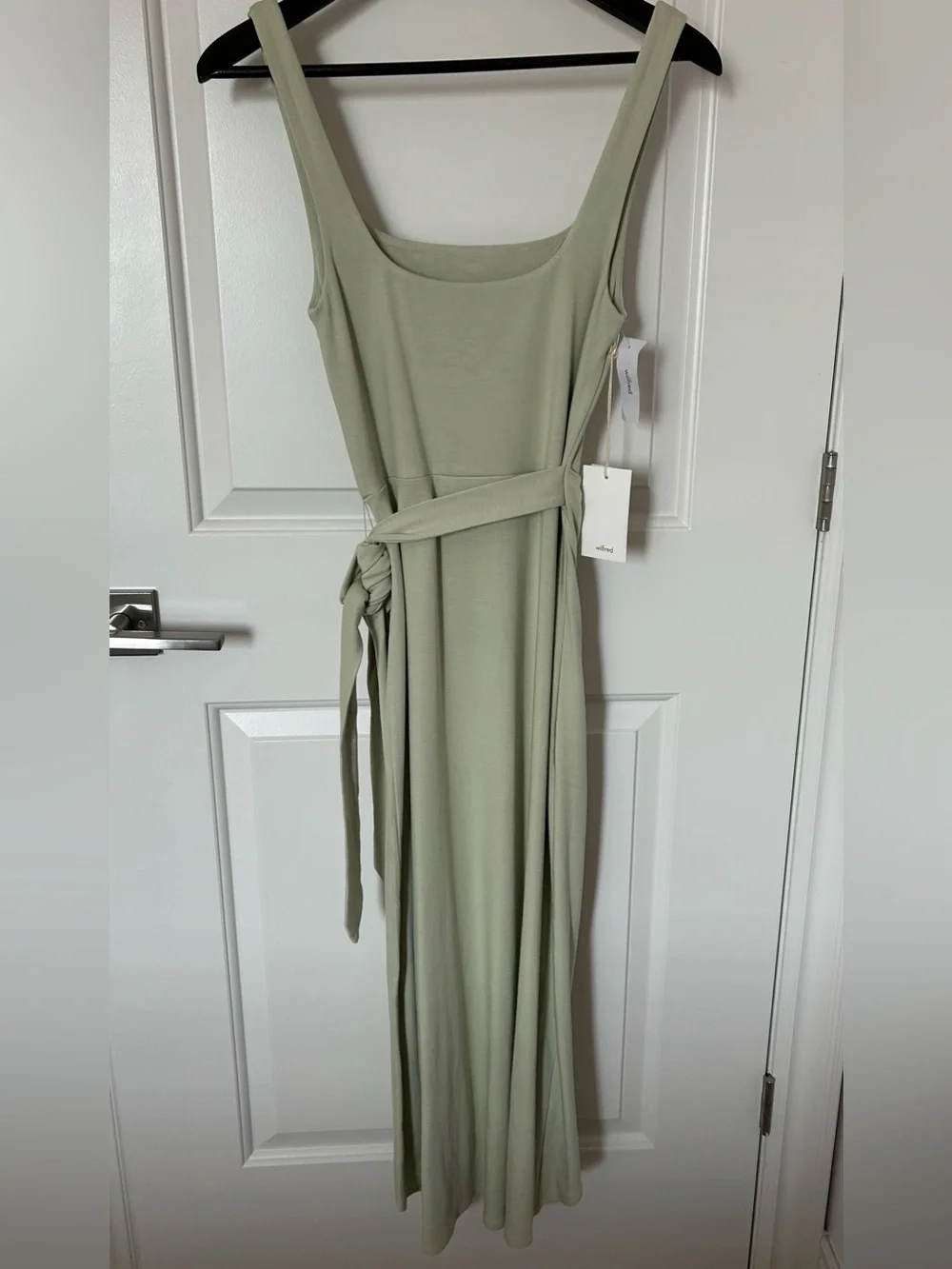 NWT Aritzia Wilfred Saturn Midi Dress Square Neck Wrap in Pastel Sage Green Sz M - Picture 12 of 12